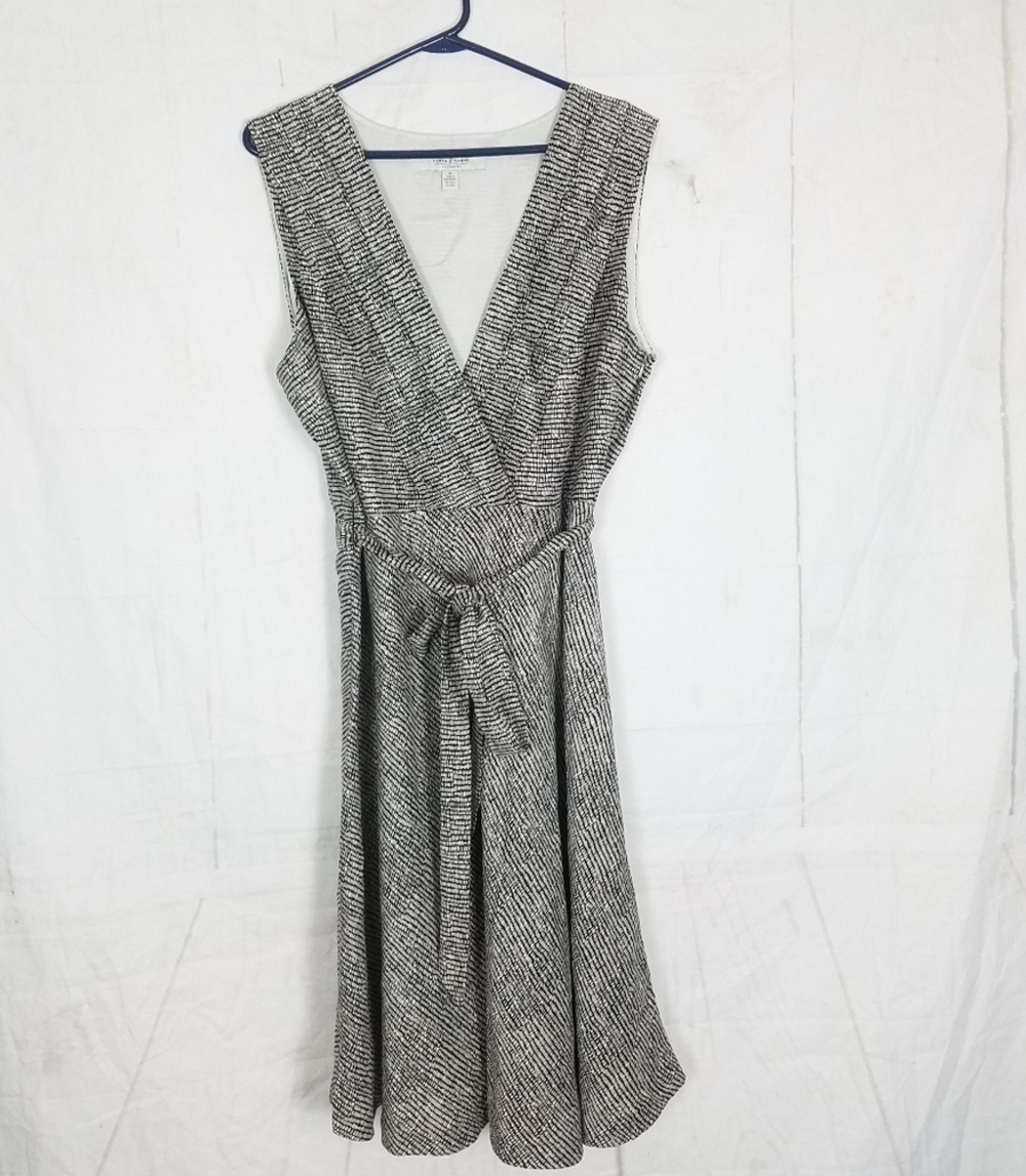 Forth & towne linen silk blend sleeveless aline tie waist dress